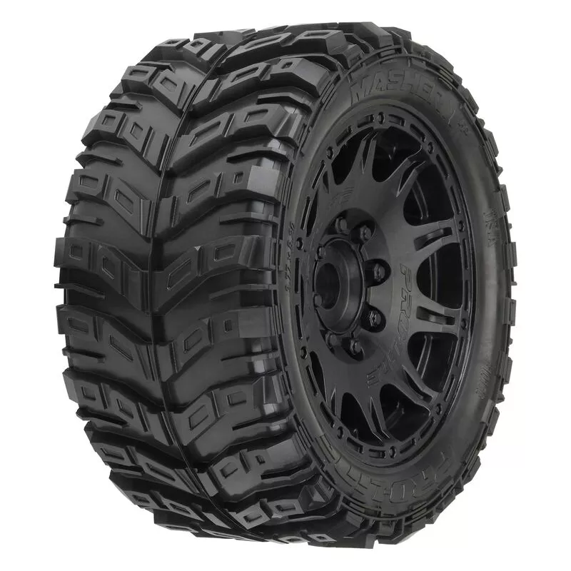 1/6 Masher X HP BELTED Fr/Rr 5.7" MT Tires Mounted 24mm Black Raid (2) - PRO1017610