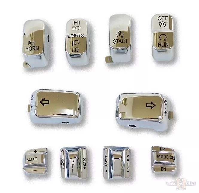 10 PC Switch Cap Set with Audio & Cruise Chrome For Harley-Davidson