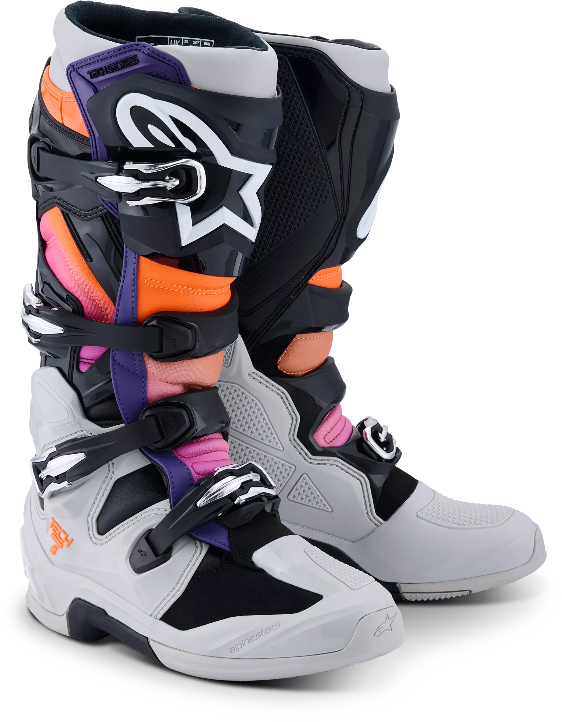 Alpinestars Tech 7 Black/Light Gray/Orange Flame Motorcycle Boots, Part Number 2012025-1594-9