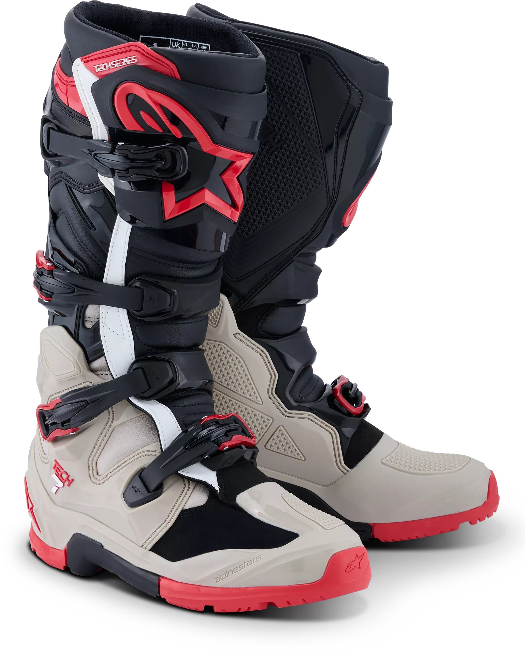 Alpinestars Tech 7 Enduro Motorcycle Boots - Black, Light Gray, Bright Red, Size 10