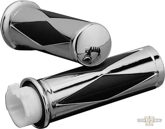 Chrome 1" Diamond Handlebar Grips for Harley-Davidson Throttle Cables