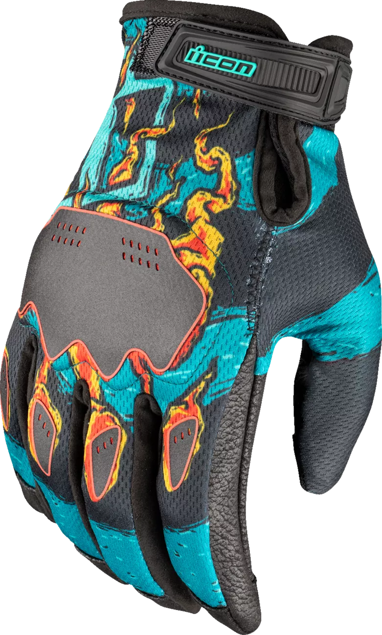 ICON Hooligan Munchies Gloves - Teal XL - Durable Polyester Mesh with Ax Laredo Palm