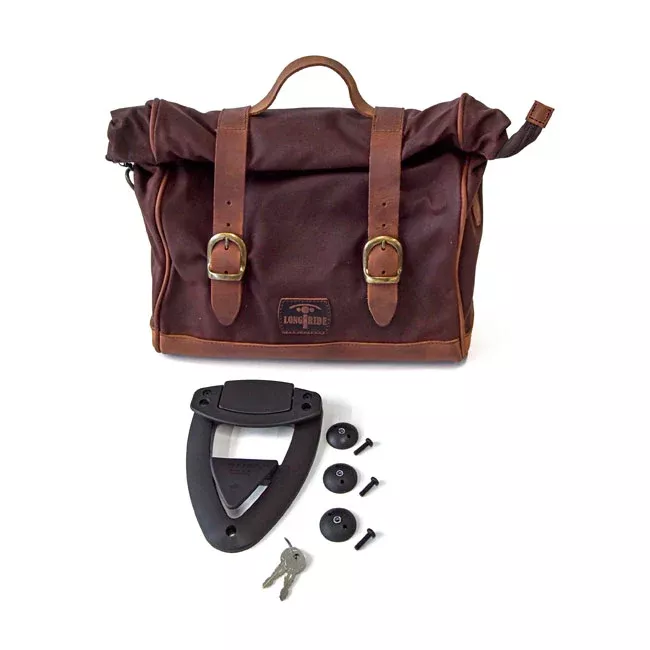 Longride, Click-On Old Chopper Saddlebag Waxed Cotton. Brown For Harley Davidson