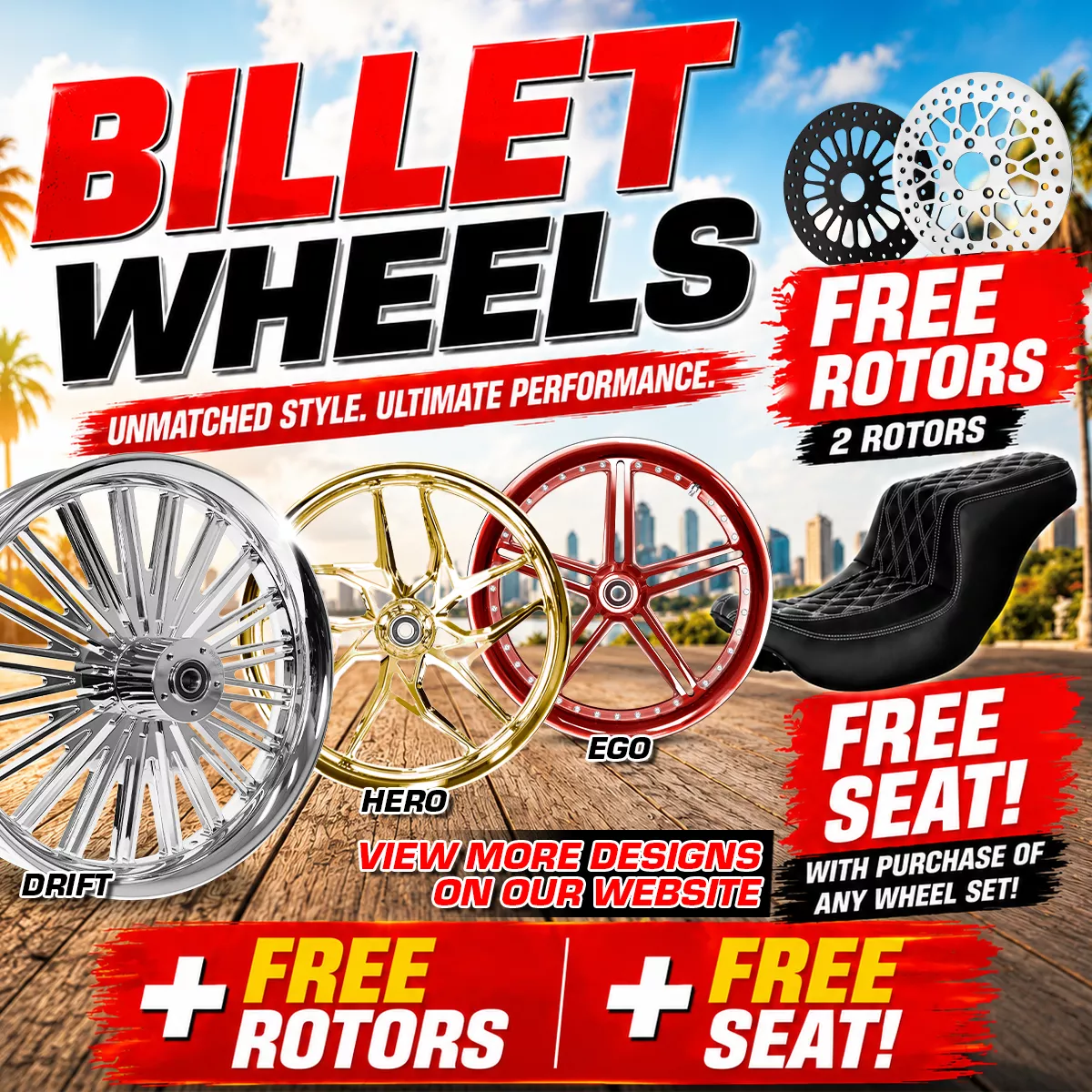 [SALE] Billet Wheel Set Includes FREE 2 Rotors & Free Seat